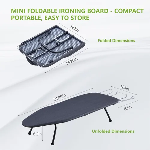 Miniatura 2 de Tabla de Planchar Plegable de Mesa con Soporte para Plancha, Tabla de Planchar Portátil Pequeña con Cubierta de Algodón Resistente al Calor, Mini