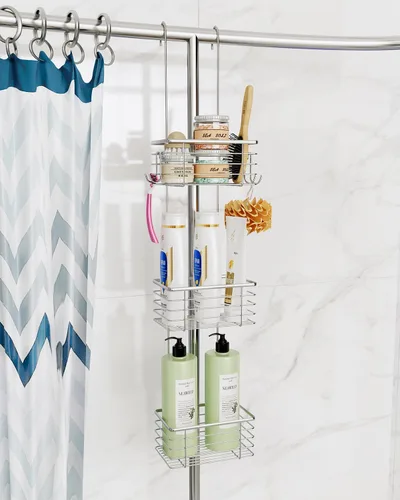 Miniatura 4 de Organizador de baño colgante pequeño de 3 niveles, organizador colgante, soporte para champú de acero inoxidable, organizador de ducha sobre