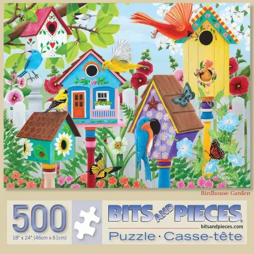 Miniatura 10 de Bits and Pieces Rompecabezas grande de 300 piezas para adultos – 'Birdhouse Garden' por la artista Kathy Bambeck, tamaño del rompecabezas