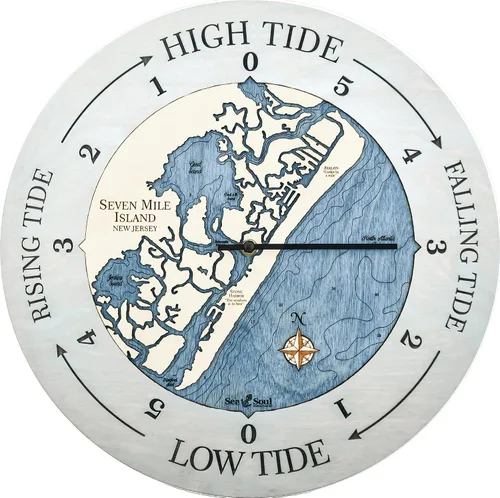 Miniatura 15 de Sea & Soul Seven Mile Island - Reloj de marea náutico de 16 pulgadas, Avalon y Stone Harbor - Reloj de marea alta con mapa de madera en 3D, regalos