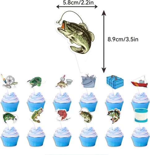Miniatura 4 de Decoraciones de fiesta de pesca Gone Fishing suministros de fiesta de cumpleaños, incluye pancarta de pesca de feliz cumpleaños, decoración
