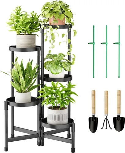 Miniatura 7 de Cawukege Soporte para plantas de 5 niveles para interiores, soporte escalonado para plantas al aire libre para múltiples plantas, estante de esquina
