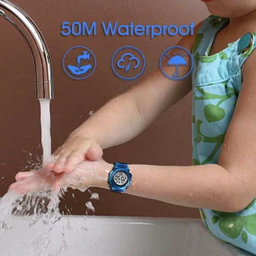 Miniatura 5 de Reloj analógico para niños, reloj para niños de 6 a 15 años, reloj digital para deportes al aire libre, multifuncional con cronógrafo LED 50 M