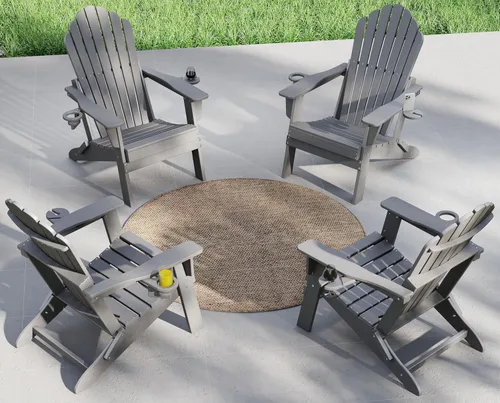 Miniatura 27 de Plawdlik Juego de 2 sillas plegables Adirondack de HDPE, sillas de patio al aire libre resistentes con soportes dobles para tazas, silla para Negro