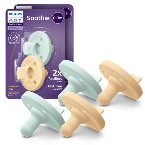 Miniatura 10 de Philips Avent Soothie Chupetes ortodónticos para bebé, 100% de silicona, de una pieza, sin BPA, para bebés de 0 a 3 meses, 2 lila y 2 rosa, paquete