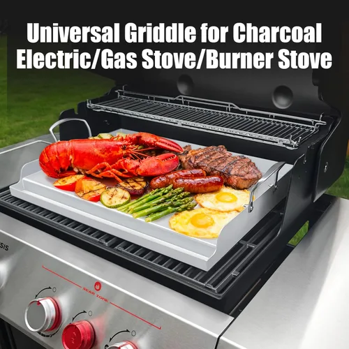 Miniatura 5 de Plancha para cocinar universal de acero inoxidable, placa superior plana antiadherente para estufa de gas y parrillas de carbón, tailgating