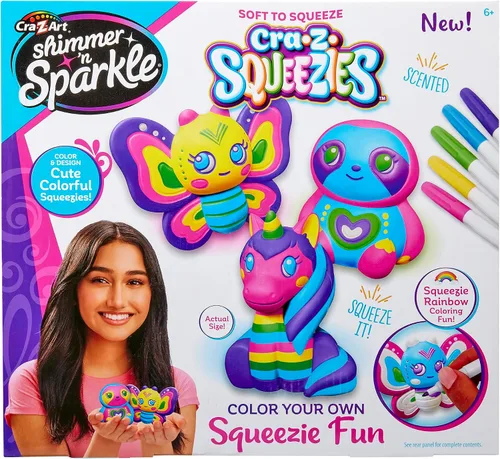 Shimmer 'n Sparkle CRA-Z-Squeezies Colorea tu propia diversión Squeezie - 3 unidades de actividades de arte y manualidades de mariposa, unicornio y