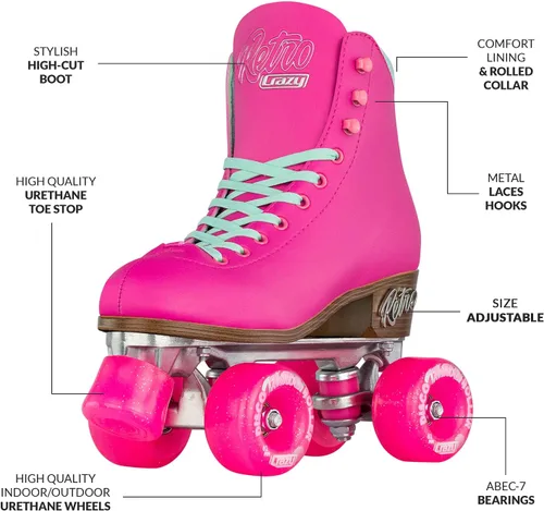 Miniatura 2 de Crazy Skates Retro Roller Skates Adjustable or Fixed Sizes Classic Quad Skates for Men, Women and Girls Rosa (ajustable)