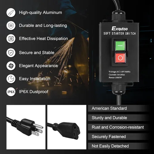 Miniatura 2 de Exqutoo 1Pack Negro Interruptor De Arranque Suave Herramienta Eléctrica De Uso General Resistente AC110V 16A Max.1800W 60Hz