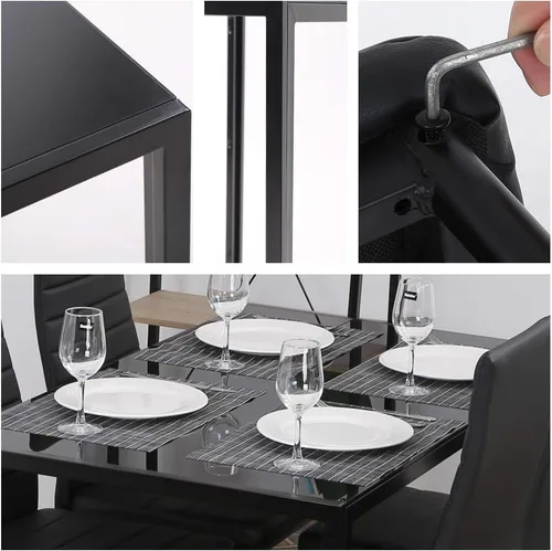 Miniatura 5 de PayLessHere Juego de mesa de comedor de 5 piezas de cocina con 4 sillas de cuero sintético con marco de metal, rectangular, moderno para espacios