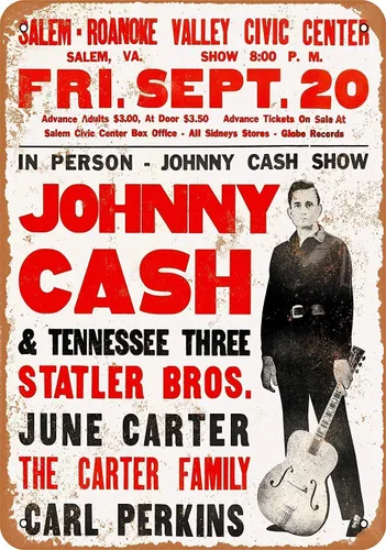 Ylens Letrero de Johnny en metal vintage de Cash en Virginia 1968, letreros de metal vintage de 8 x 12 pulgadas