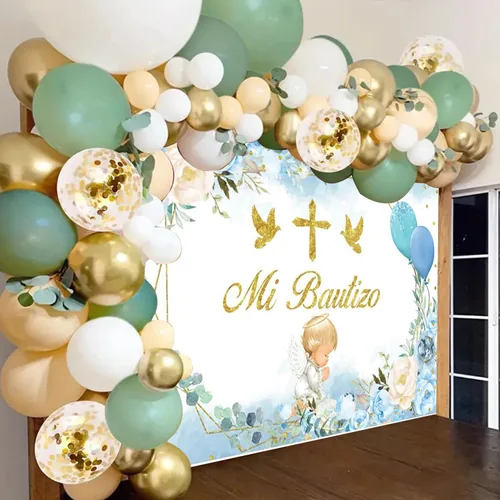Miniatura 7 de Mi Bautizo - Telón de fondo de bautismo de 7 x 5 pies, decoración de bautizo para la primera comunión, flor azul, lindo ángel Dios bendiga fondo