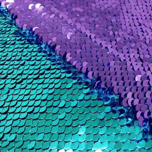 Miniatura 20 de DUOBAO Tela de Lentejuelas Reversibles con Efecto Flip - 0.5 Yarda de Lentejuelas de Sirena de Morado a Dorado, Material de Costura Brillante DIY