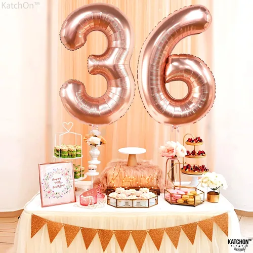 Miniatura 7 de KatchOn, Globos de oro rosa con el número 36, gigantes, 40 pulgadas, globos de aluminio de oro rosa con el número 36, decoraciones de feliz