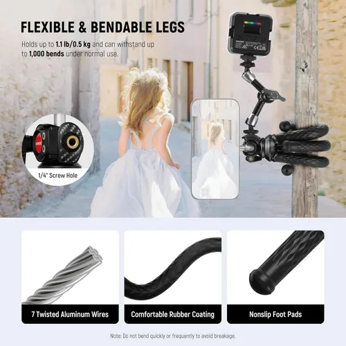 Miniatura 5 de NEEWER Trípode magnético flexible para teléfono compatible con Magsafe iPhone 15 Pro Max 14 Series Android, Mini Vlog Soporte de trípode