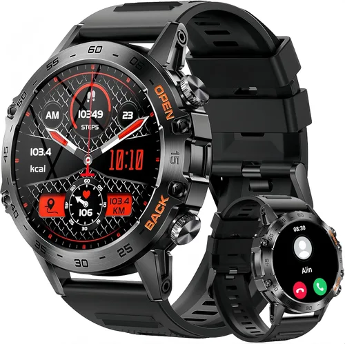 Miniatura 10 de Reloj inteligente militar para hombre (respuesta/llamadas de marcación), más de 100 modos deportivos, reloj de fitness impermeable 5ATM