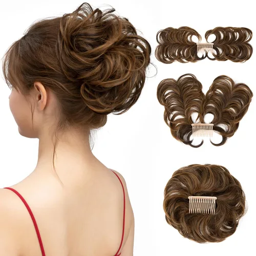 Miniatura 18 de Postizo de Cabello de Moño Despeinado con Peine Lateral Clip en Postizo de Moño para Mujeres Corto Natural Liso Versátil Estilos Ajustables Piezas