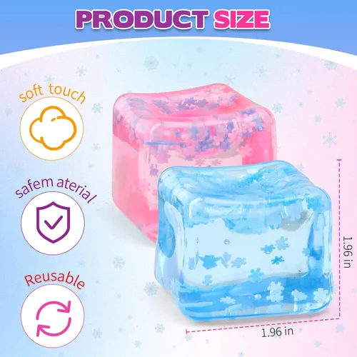 Miniatura 8 de Chridark Cubo de Hielo Juguete Fidget para Todas las Edades: Pack de 2 Juguetes Sensoriales Squishy Fidget, Bolas de Estrés Cuadradas, Premios