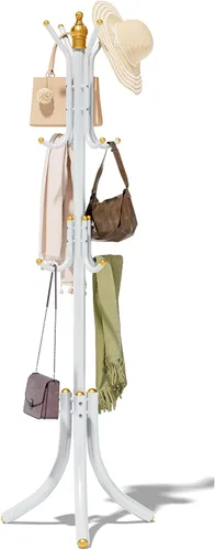 Perchero de pie de metal con 12 ganchos, organizador de pasillos, muebles de entrada para colgar chaqueta, bolso de mano, tela, sombrero, soporte de