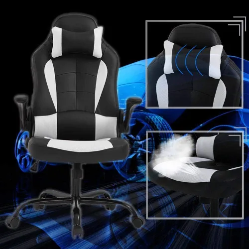 Miniatura 5 de Silla de juegos para PC, silla ergonómica de oficina de masaje ajustable en altura con giro de 360 grados, asiento ancho y reposacabezas