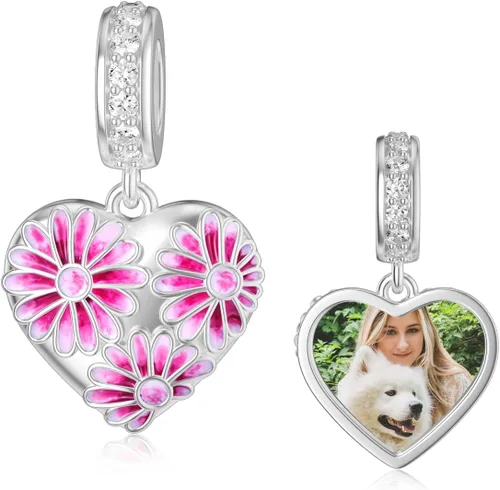 Miniatura 9 de LONAGO Abalorio personalizado con foto de plata de ley 925 con diseño de hueso de perro para pulsera