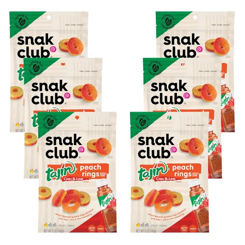 Miniatura 15 de Snak Club Tajin Anillos de Manzana Gomitas de Caramelo, Gomitas de Fruta con Sabor a Chile y Lima, Snacks Leves, Sin Gluten y Veganos, 5 oz Bolsas