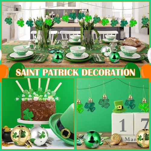 Miniatura 6 de Teling 36 piezas de decoración del día de San Patricio adorno colgante para árbol trébol bola colgante bola de plástico verde adorno trébol sombrero