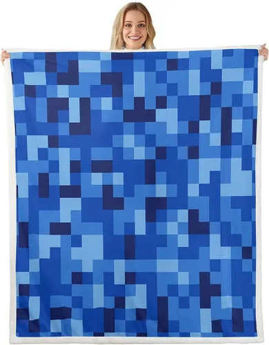 Miniatura 19 de Manfei Miner Style Grid Throw Blanket Green Pixel Shade Plaid Fleece Blanket Modern Geometric Games Cozy Throws for Bed Couch Sofa,Kids Boys Girls