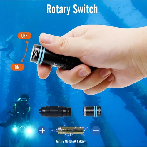 Miniatura 5 de nitescuba MS02 - Mini máscara de buceo, linterna de buceo, linterna subacuática, 229.7 ft, interruptor giratorio de 500 lúmenes, con batería y clip