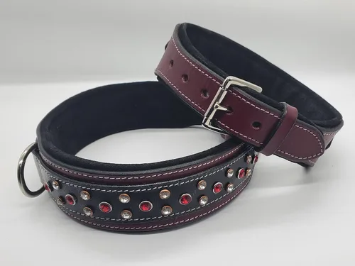Miniatura 7 de Blazing Paws Barrington - Collar de perro de cuero rojo cristal de lujo de 2 pulgadas para perros grandes, hecho a mano, grueso, fuerte
