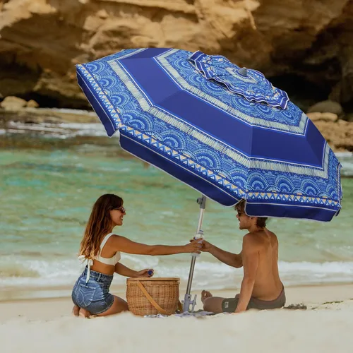 Miniatura 4 de AMMSUN Sombrilla de playa resistente de 7 pies con anclaje de arena y refugio solar inclinable, protección UPF50+, sombrilla y sombrillas para Spray