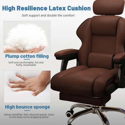 Miniatura 5 de Silla ejecutiva para computadora, silla de escritorio para oficina en casa, ángulo ajustable, ergonómica, de altura ajustable, sillas de piel Marrón