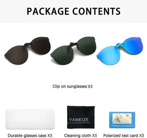 Miniatura 5 de YAMEIZE 3 pares de lentes de sol polarizados con clip, protección UV400 antirreflejos, lente abatible sin montura para conducir al aire libre