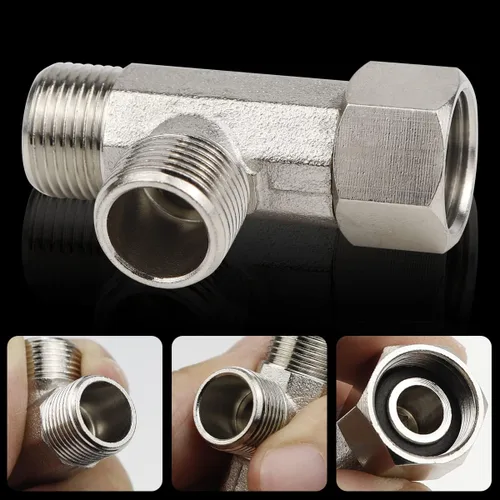 Miniatura 3 de FERCAISH Adaptador de latón 9/16 T, válvula de conector en T de 3 vías para divisor de plomería, grifo rociador de bidé de mano, válvula desviadora