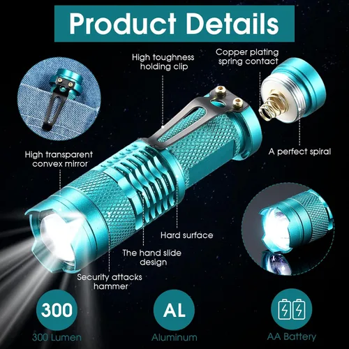 Miniatura 3 de Fumete 20 Piezas Linterna LED Mini 3 Modos Antorcha Táctica Pequeña Resistente al Agua Linterna de Bolsillo con Enfoque Ajustable Linterna Tipo