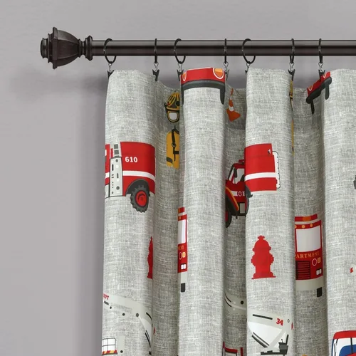 Miniatura 2 de Lush Decor Panel de cortina para ventana de camión de bomberos, par, 52 pulgadas de ancho x 84 pulgadas de largo, rojo y gris - Cortinas