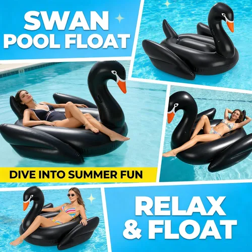 Miniatura 3 de Flotador gigante para piscina, cisne negro, juguete inflable para fiesta de piscina, piscina, salón, balsa con múltiples cámaras de inflado