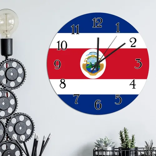 Miniatura 3 de Reloj de pared decorativo de madera con diseño de recuerdo de país de Costa Rica, reloj de pared silencioso de 10 pulgadas, reloj de pared redondo