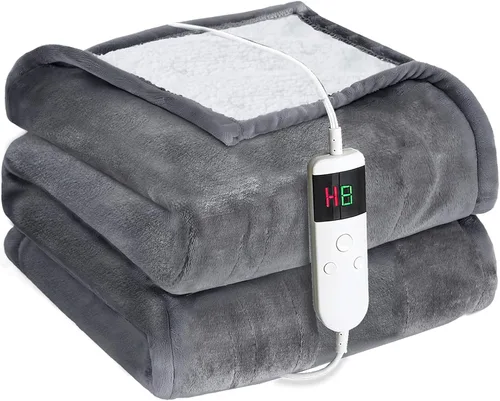 Miniatura 14 de Manta térmica eléctrica de 50 x 60 pulgadas, manta eléctrica de franela suave y sherpa con 10 niveles de calefacción, se apaga automáticamente