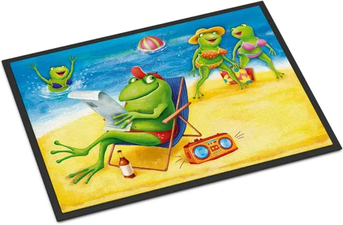 Caroline's Treasures APH0080MAT - Tapete para puerta delantera, 18 x 27 pulgadas, diseño de ranas en la playa, para interiores y exteriores, para