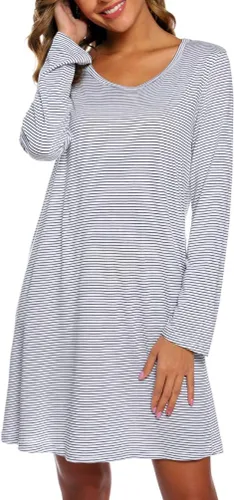 Miniatura 3 de ENJOYNIGHT - Camisón de manga larga de algodón para mujer, vestido para dormir con estampado de camisetas.