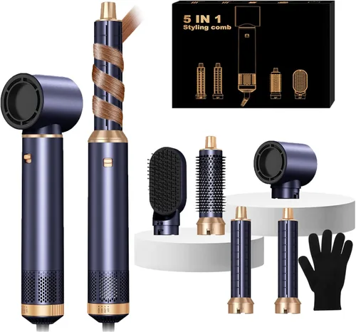 Miniatura 9 de Set de cepillo secador de pelo 5 en 1, cepillo secador de aire caliente con iones negativos, cepillo alisador de pelo, cepillo rizador de pelo