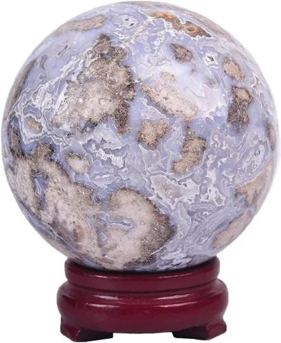 Miniatura 29 de JIC Gem Esfera grande de cristal Chevron de amatista con cristales curativos de curación con soporte de madera para meditación y decoración