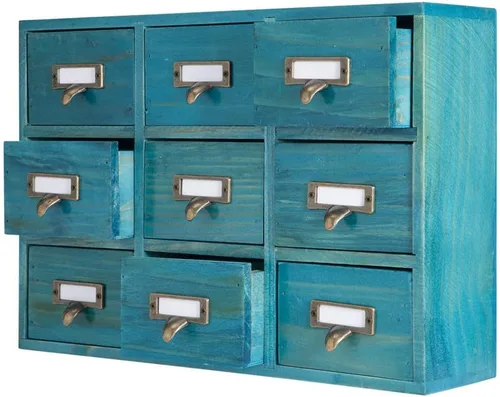 Clóset de 9 cajones con etiquetas para catálogo de tarjetas de biblioteca, gabinete de boticario de mesa, cofres y gabinetes de boticario, caja de