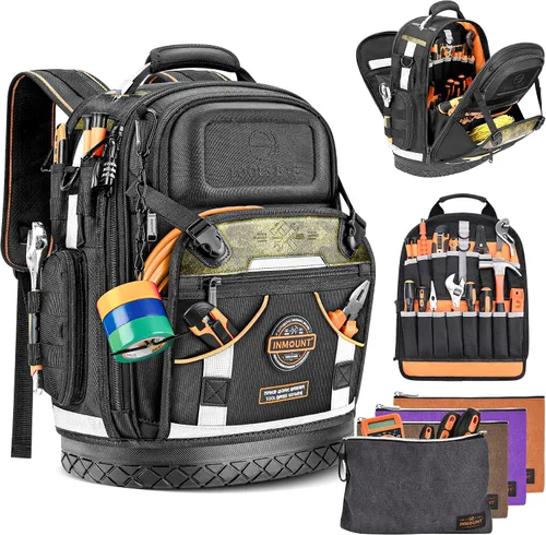 Miniatura 11 de Mochila de herramientas, mochila de herramientas de construcción resistente HVAC para hombres, organizador de herramientas duradero de nivel
