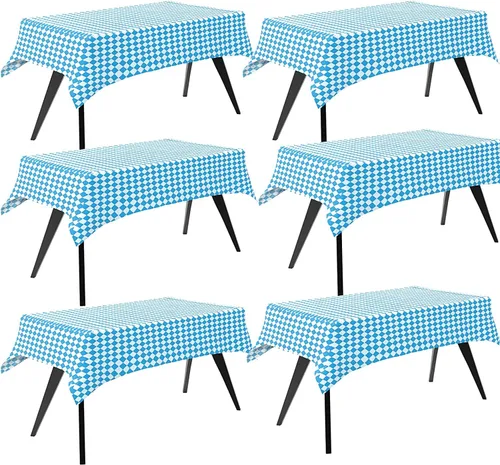 Miniatura 9 de Iceyyyy Manteles rectangulares de Oktoberfest de 3 piezas, color azul y blanco, con bandera bávara para decoración de fiestas temáticas