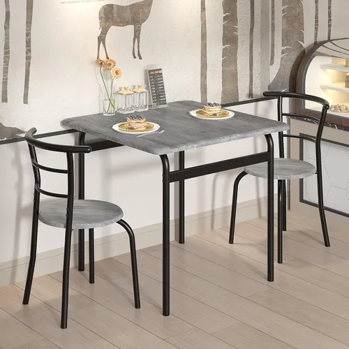 Miniatura 13 de VECELO Juego de mesa y sillas de comedor de 3 piezas para 2, juego de comedor cuadrado de metal y madera para espacios pequeños, rincón de desayuno