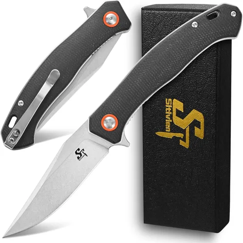 Miniatura 7 de Sitivien ST112 Cuchillo plegable, hoja D2 y mango de micarta, cuchillo herramienta EDC con clip de bolsillo para camping al aire libre, senderismo