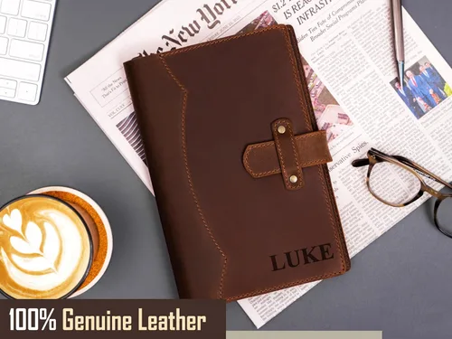 Miniatura 4 de Diario de cuero 100% genuino grabado con nombre o iniciales – Fabricado en EE.UU. – Regalo personalizado para negocios, universidad, viajes, trabajo