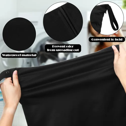Miniatura 3 de Shappy 2 piezas de bolsa grande de lavandería para viajes, lavable, impermeable, para ropa sucia húmeda y seca, para baño y ejercicio (negro sólido)